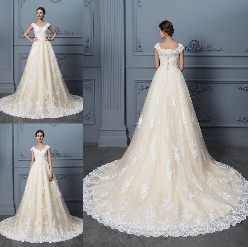 Court Sweetheart Train Ball Sleeveless Gown Beading Lace Wedding Dresses