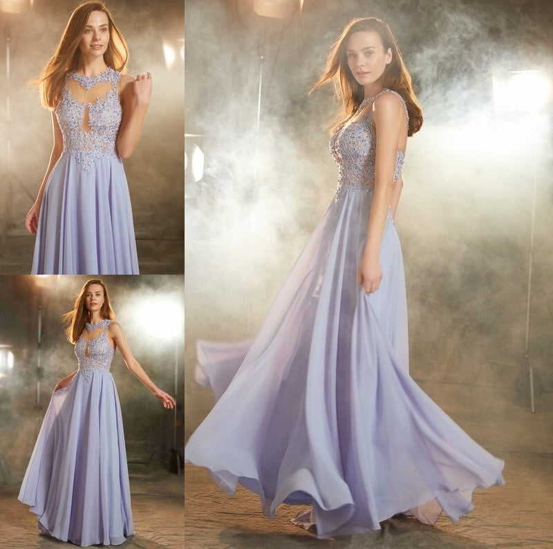 Sleeveless Floor-Length A-Line/Princess Scoop Applique Chiffon Dresses