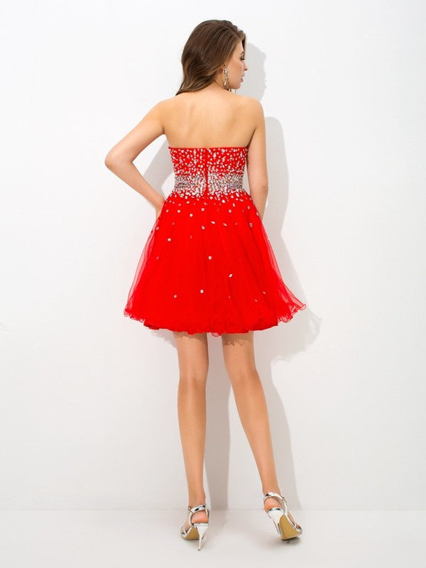 A-Line/Princess Sweetheart Beading Sleeveless Short Mackenzie Organza Homecoming Dresses Cocktail Dresses