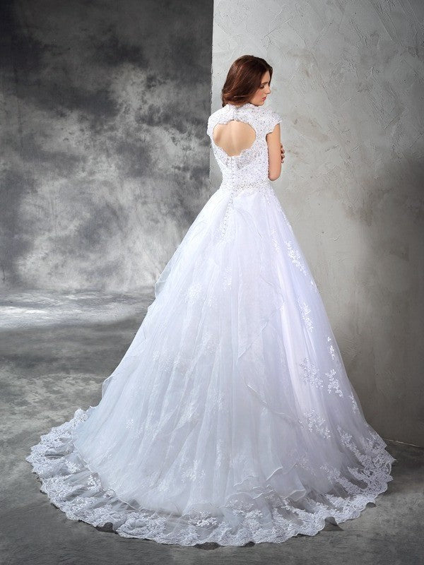 Long Sleeveless Sweetheart Ball Lace Gown Organza Wedding Dresses