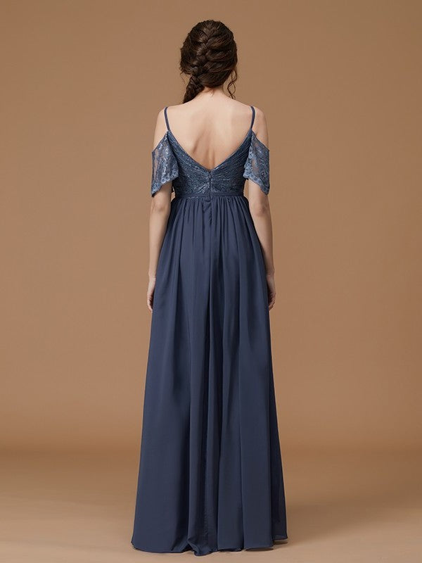 Sleeveless Lace Floor-Length Straps A-Line/Princess Spaghetti Chiffon Bridesmaid Dresses