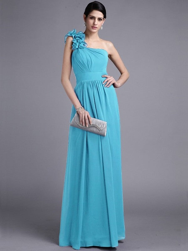 Sheath/Column Pleats Long One-Shoulder Sleeveless Chiffon Bridesmaid Dresses