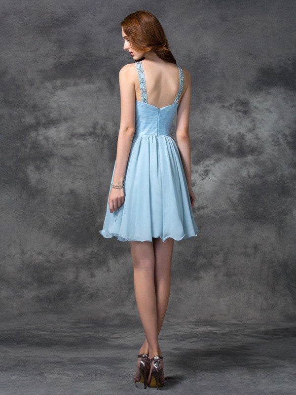 A-line/Princess Scoop Beading Sleeveless Short Chiffon Homecoming Dresses Cocktail Dresses Corinne