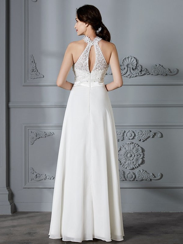 Scoop Sleeveless A-Line/Princess Floor-Length Chiffon Wedding Dresses