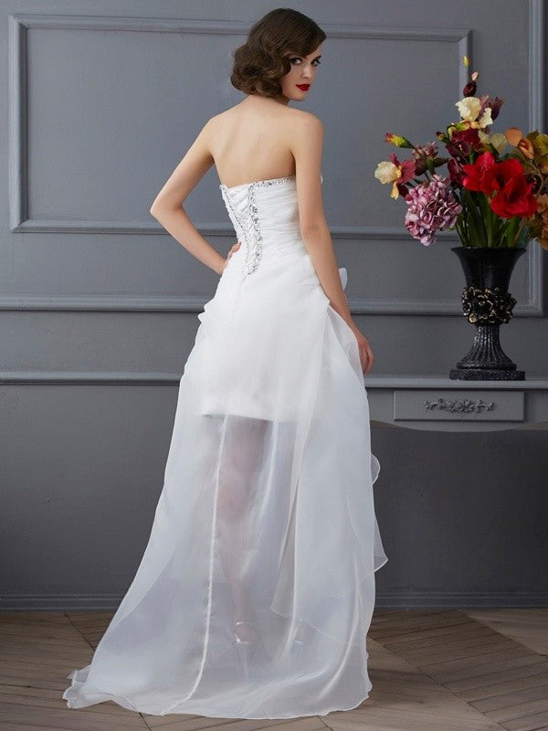 Low Beading Sleeveless High Sweetheart A-Line/Princess Organza Wedding Dresses