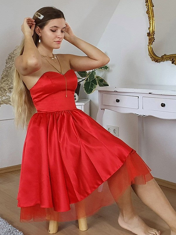 Sweetheart Ruffles Sleeveless Satin A-Line/Princess Short/Mini Homecoming Dresses