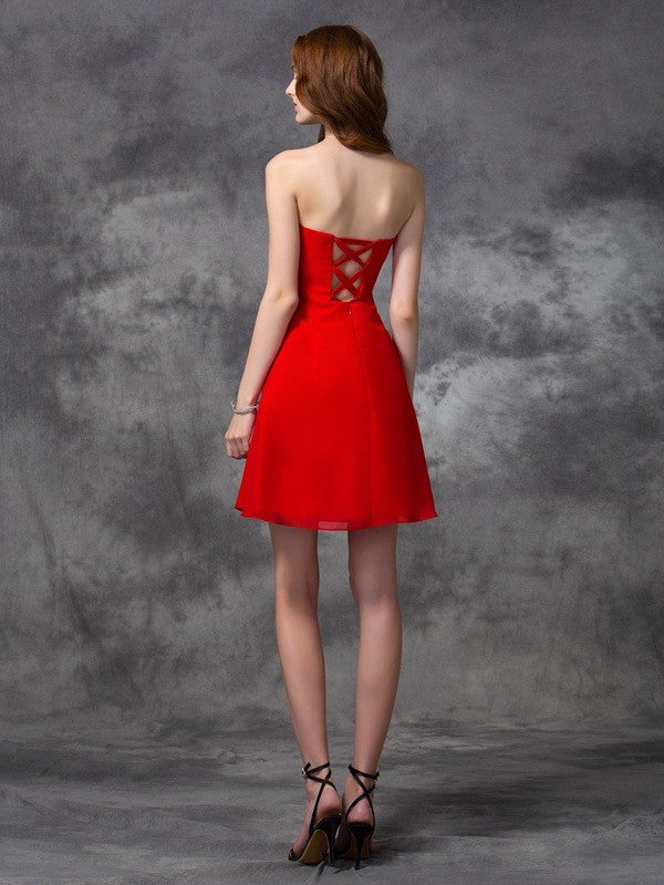 A-line/Princess Sweetheart Homecoming Dresses Allie Ruched Sleeveless Short Chiffon Cocktail Dresses