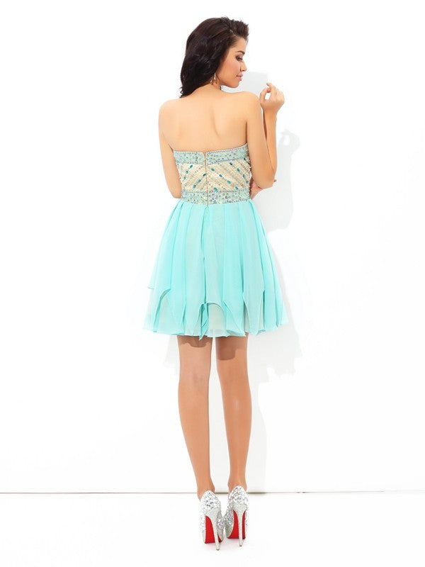 Homecoming Dresses A-Line/Princess Sweetheart Beading Short Sleeveless Chiffon Reagan Cocktail Dresses