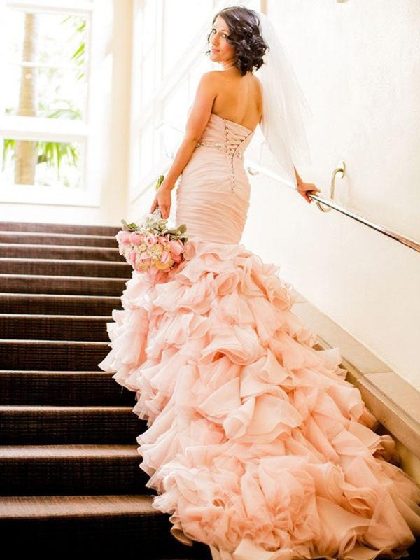 Train Trumpet/Mermaid Court Sweetheart Sleeveless Ruffles Organza Wedding Dresses