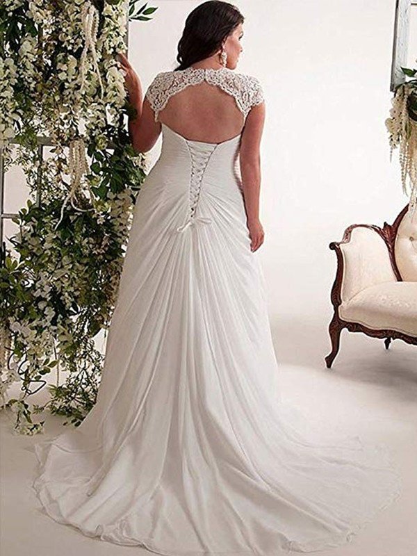 Sweep/Brush Plus Lace Sleeveless Chiffon Sweetheart Train Empire Size Wedding Dresses