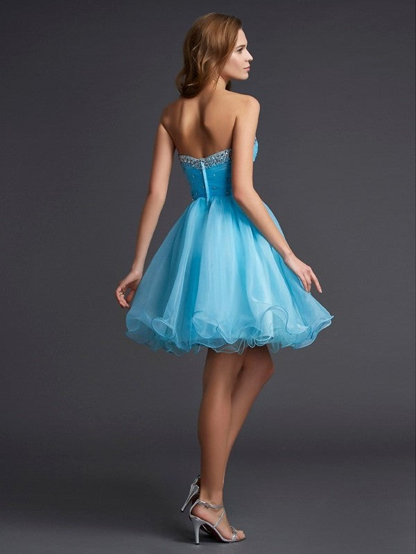 Short Beading Sweetheart A-Line/Princess Sleeveless Tulle Homecoming Dresses