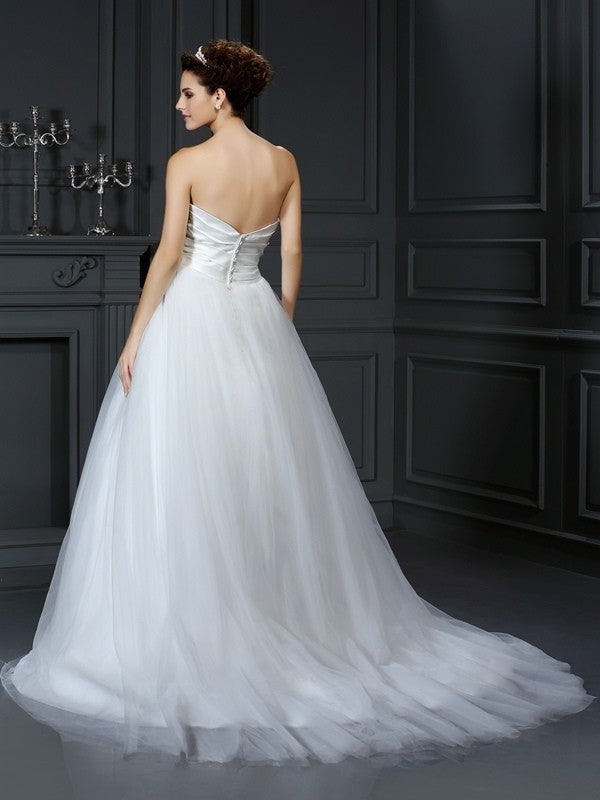 Pleats Gown Strapless Long Ball Sleeveless Taffeta Wedding Dresses