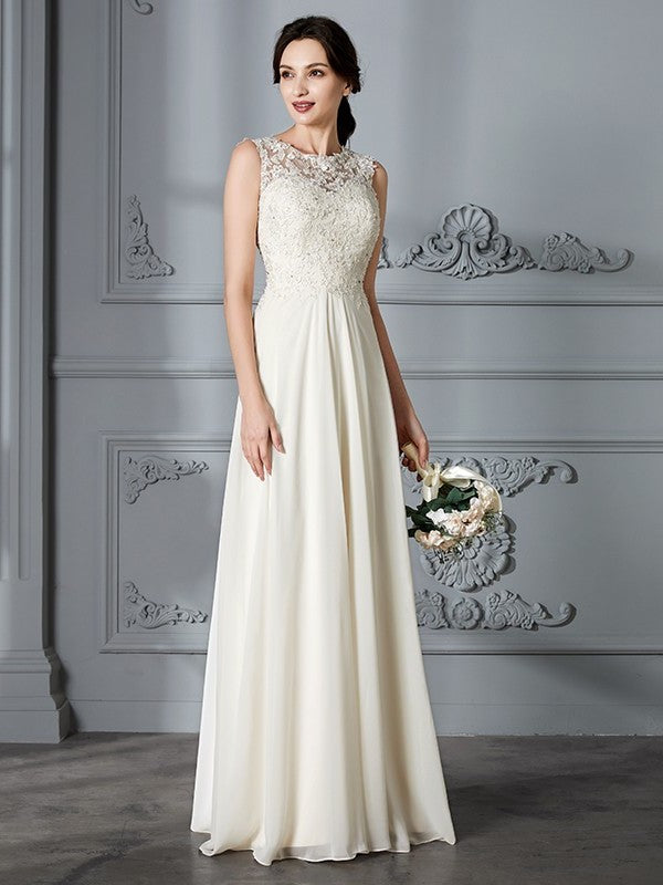 Scoop A-Line/Princess Chiffon Sleeveless Floor-Length Wedding Dresses