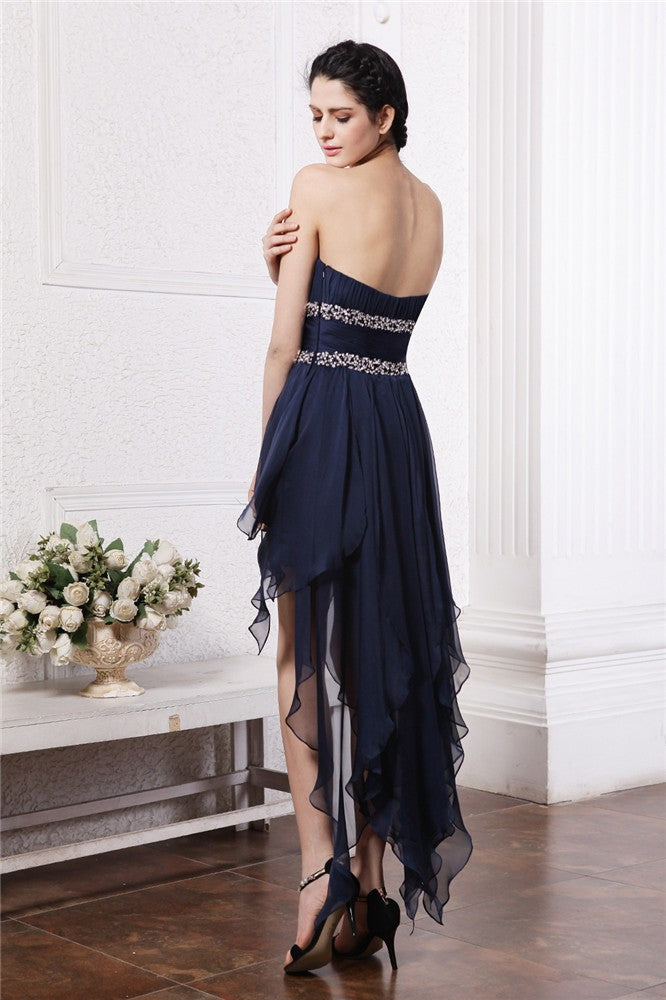 Homecoming Dresses Bryanna Sheath/Column Strapless Sleeveless Beading High Low Chiffon Cocktail Dresses