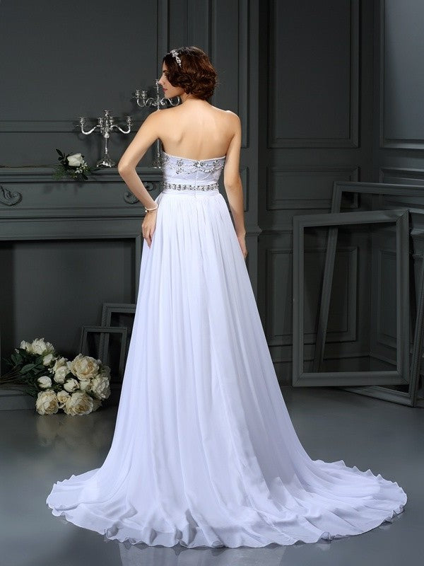 Sleeveless Sweetheart Beading A-Line/Princess Long Chiffon Wedding Dresses