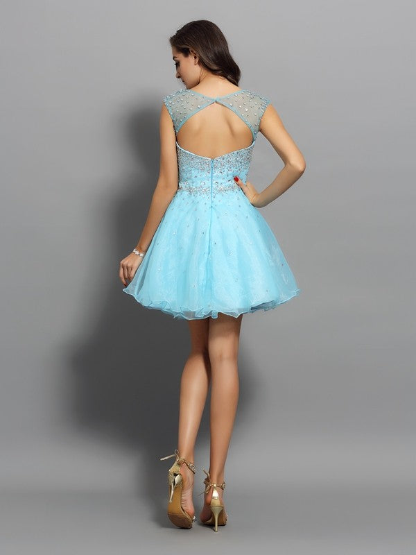 A-Line/Princess Scoop Beading Louisa Homecoming Dresses Cocktail Sleeveless Short Organza Dresses