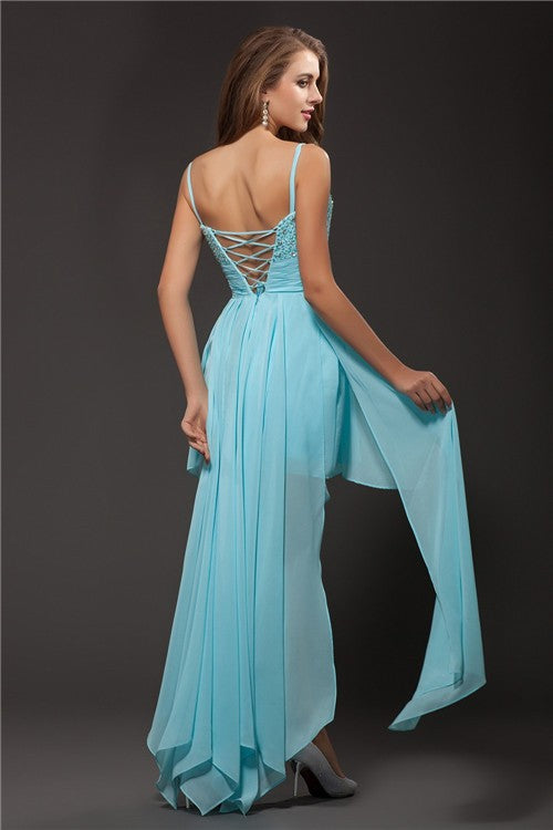 A-Line/Princess Spaghetti Straps Sleeveless Rhinestone Chiffon Homecoming Dresses Julianna Cocktail Dresses