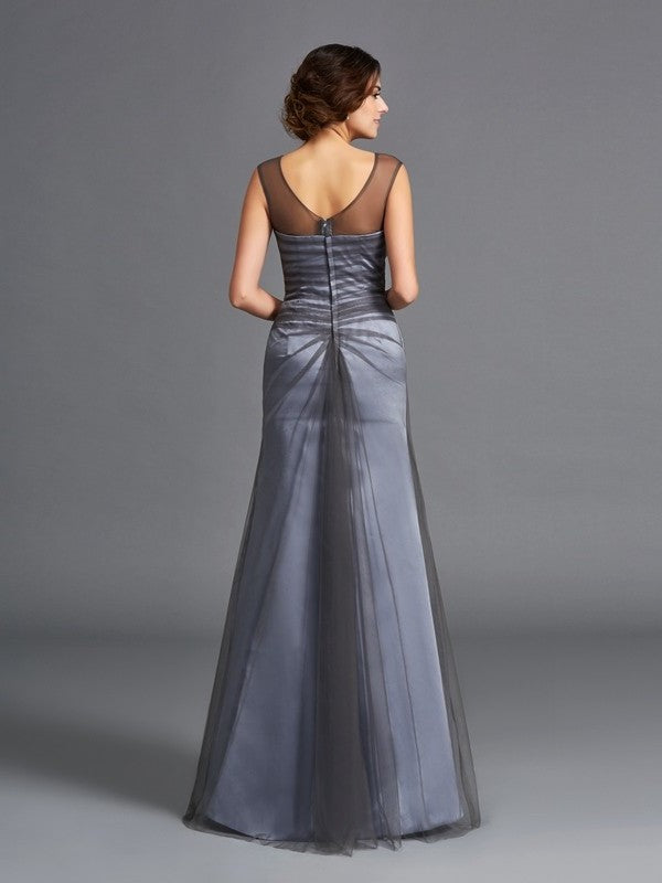 Sleeveless Sheath/Column Mother Net Beading Long Scoop of the Bride Dresses