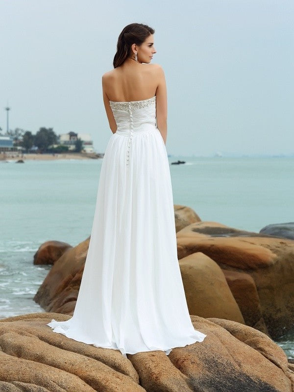 Beading Chiffon Sweetheart Long Sleeveless A-Line/Princess Beach Wedding Dresses