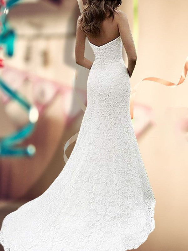 Train Trumpet/Mermaid Sweetheart Sleeveless Sweep/Brush lace Wedding Dresses