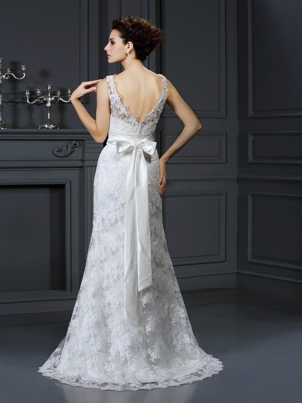 Sweetheart Long Sleeveless Trumpet/Mermaid Applique Lace Wedding Dresses