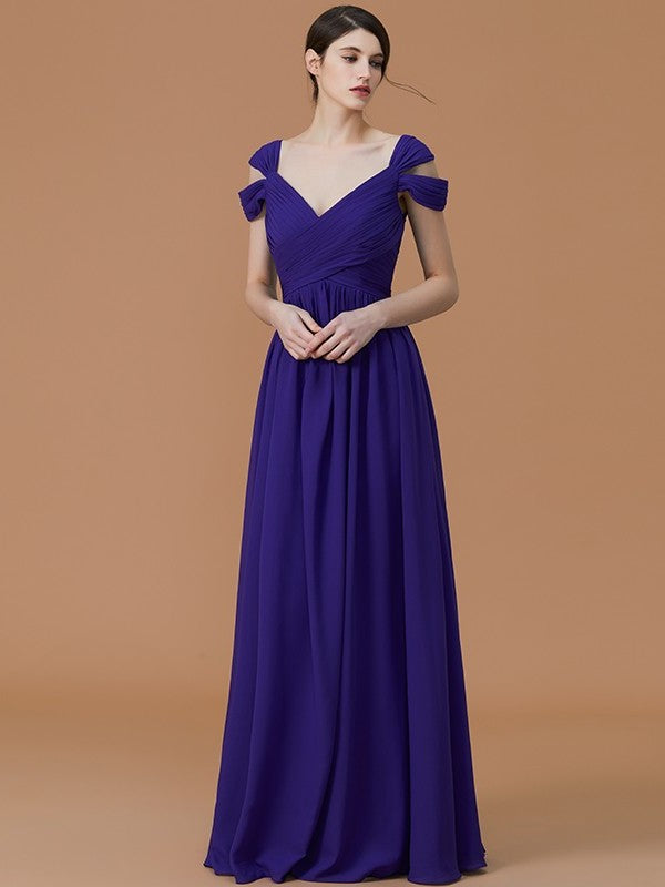 Off-the-Shoulder Floor-Length Ruched A-Line/Princess Sleeveless Chiffon Bridesmaid Dresses