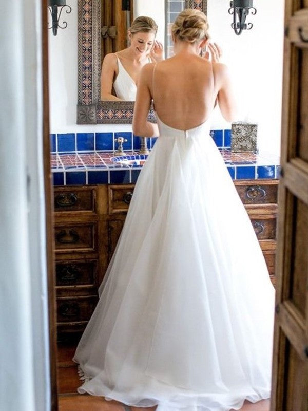 Train Ruffles Sleeveless V-neck Sweep/Brush A-Line/Princess Tulle Wedding Dresses