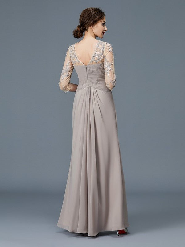 A-Line/Princess Sleeves Neck Floor-Length Chiffon of 3/4 Sheer Ruffles Mother the Bride Dresses