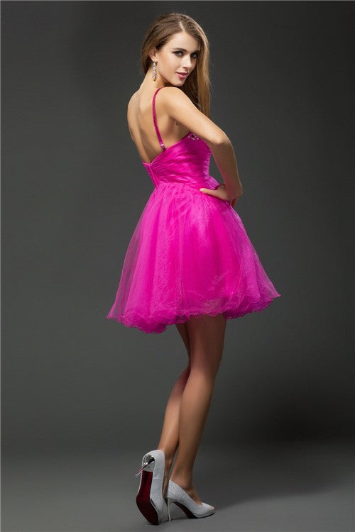 Jenny A-Line/Princess Sweetheart Homecoming Dresses Beading Sleeveless Short Organza Cocktail Dresses