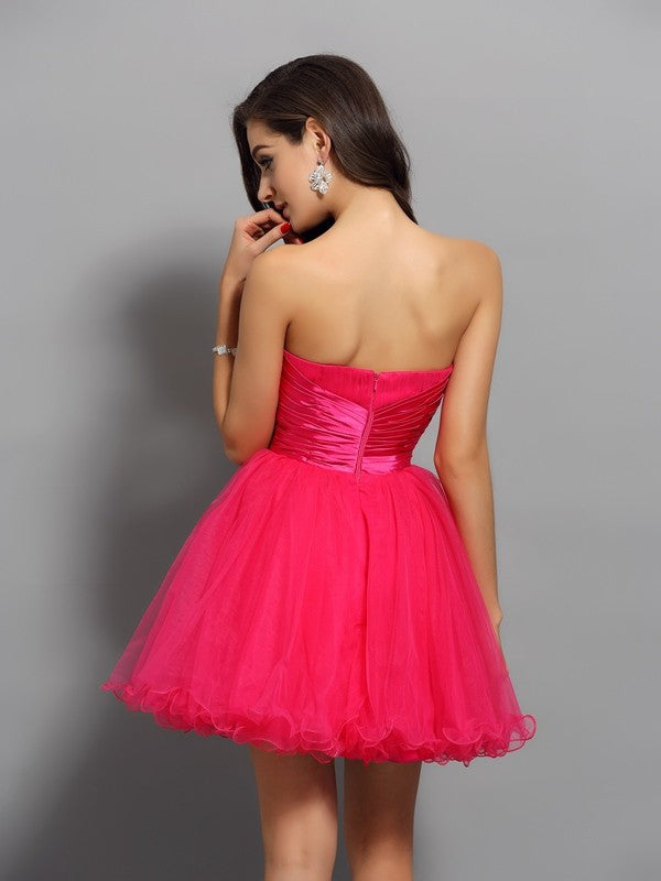 A-Line/Princess Sweetheart Sash/Ribbon/Belt Sleeveless Short Homecoming Dresses Elastic Kasey Woven Satin Cocktail Dresses