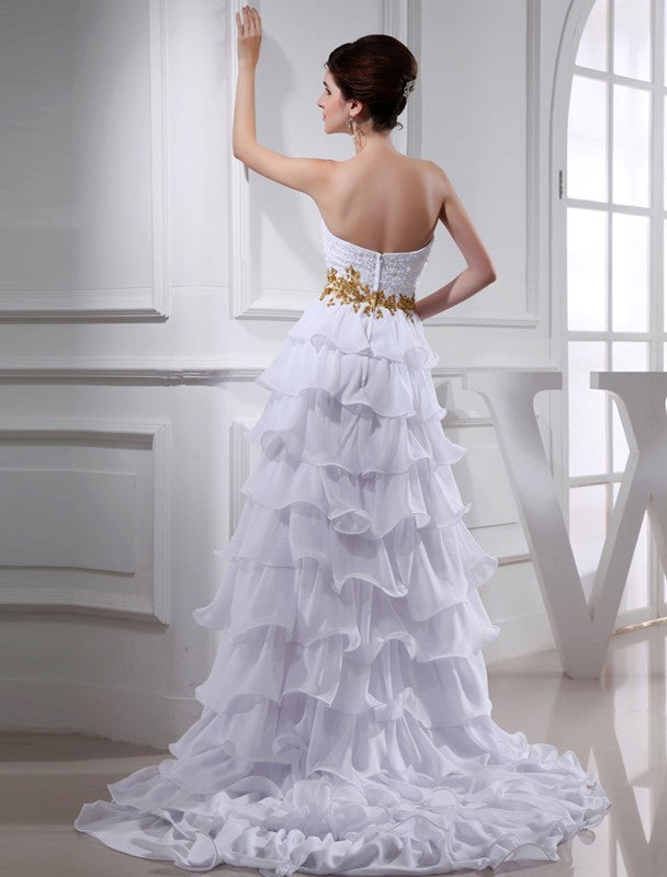 A-Line/Princess Beading Sweetheart Sleeveless High Homecoming Dresses Kaia Low Applique Chiffon Cocktail Dresses