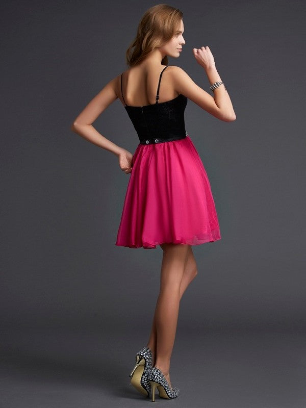 A-Line/Princess Sleeveless Short Spaghetti Straps Chiffon Homecoming Dresses