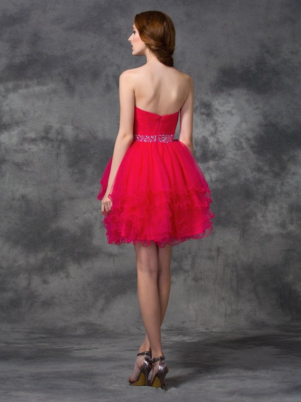 A-line/Princess Sweetheart Homecoming Dresses Beading Sleeveless Athena Short Satin Cocktail Dresses