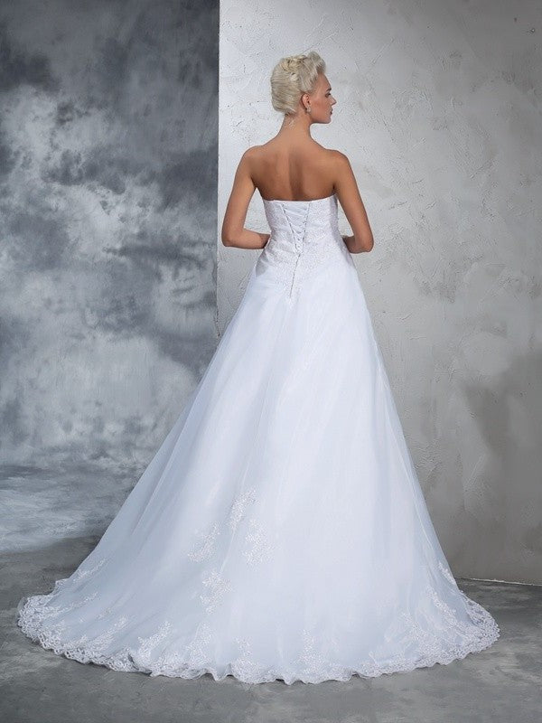 Gown Sleeveless Long Applique Ball Strapless Net Wedding Dresses