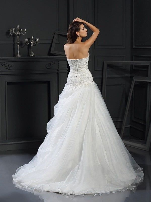 Sweetheart Ball Sleeveless Ruffles Long Gown Organza Wedding Dresses