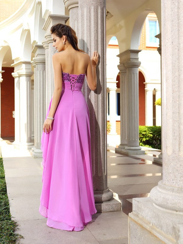 A-Line/Princess Strapless Beading Payten Sleeveless High Low Chiffon Cocktail Dresses Homecoming Dresses