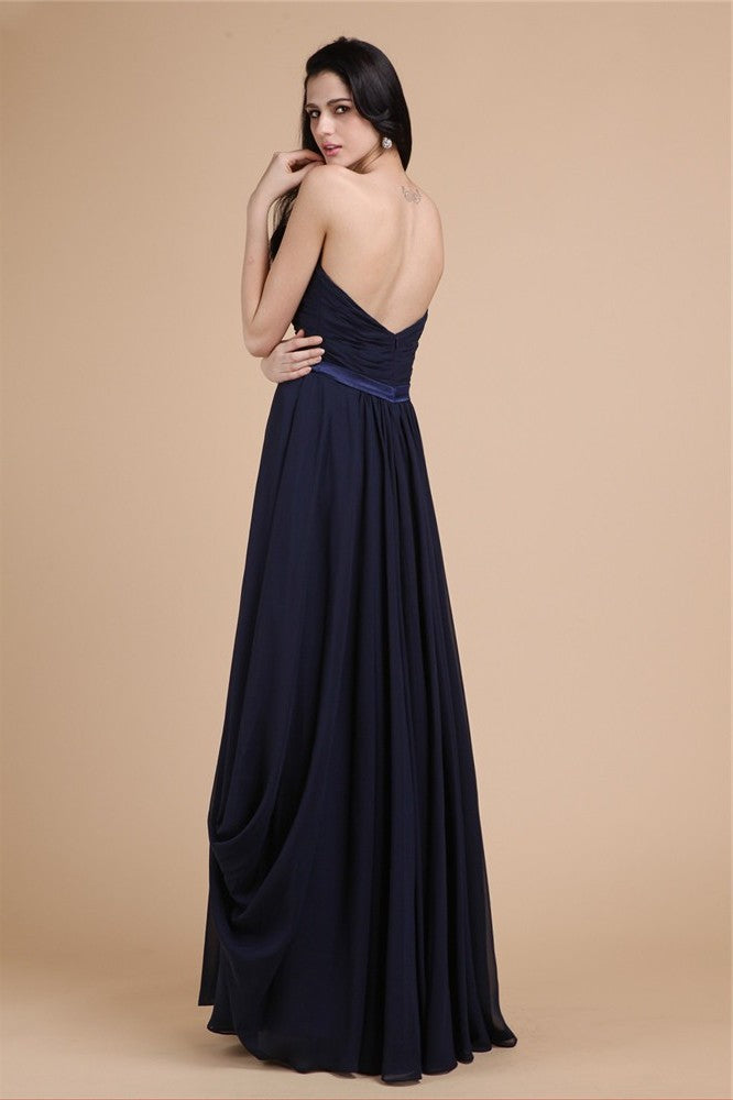 Sleeveless Sheath/Column Strapless Pleats Long Chiffon Dresses