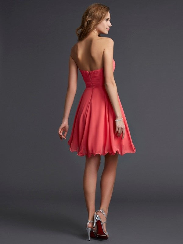 Sleeveless Beading Sweetheart Short A-Line/Princess Chiffon Homecoming Dresses