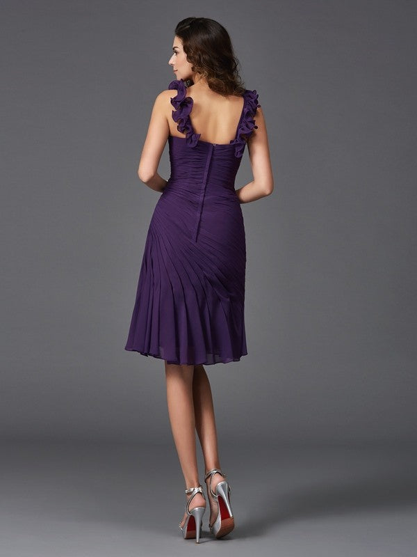 Sheath/Column Homecoming Dresses Stephanie Straps Ruched Sleeveless Short Chiffon Cocktail Dresses