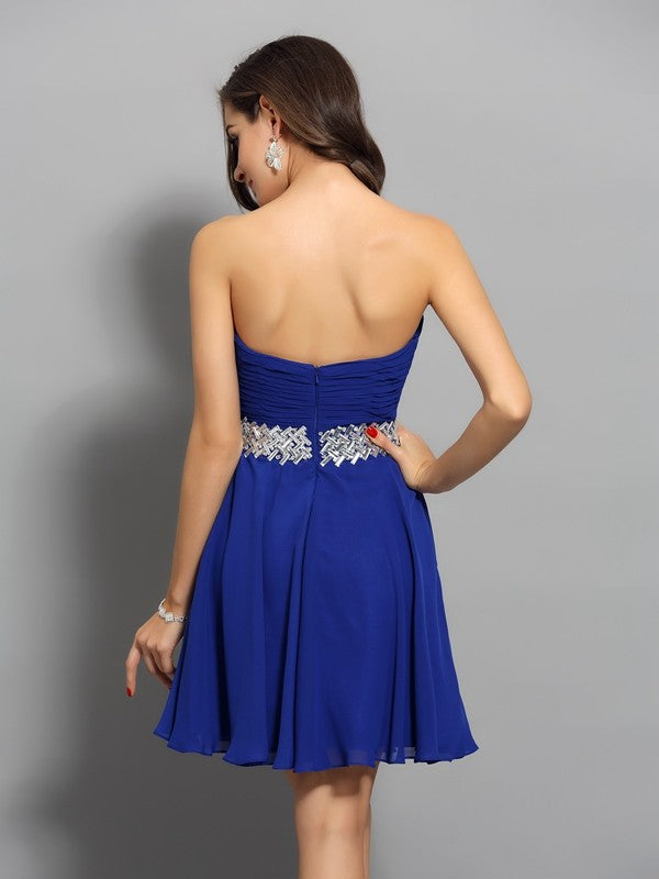 A-Line/Princess Sweetheart Beading Sleeveless Short Chiffon Cocktail Homecoming Dresses Dresses Ariana