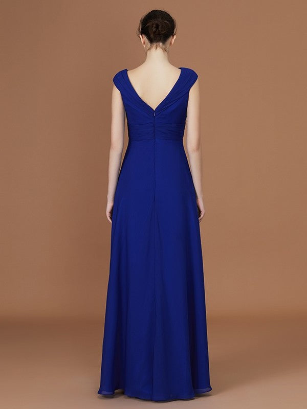 V-neck Sleeveless Floor-Length Chiffon A-Line/Princess Ruffles Bridesmaid Dresses