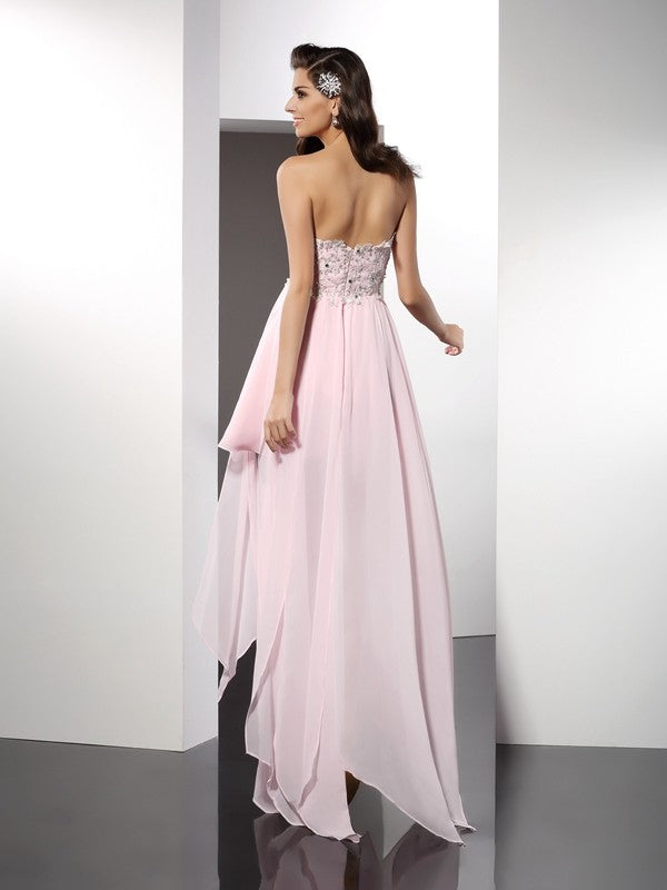 Katrina A-Line/Princess Homecoming Dresses Sweetheart Applique Sleeveless High Low Chiffon Cocktail Dresses