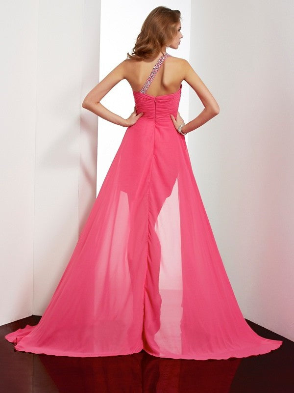 Beading Short Sleeveless Sheath/Column One-Shoulder Chiffon Homecoming Dresses