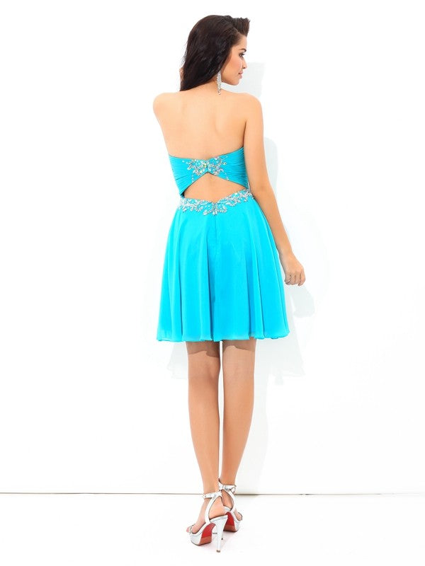 A-Line/Princess Sweetheart Pleats Sleeveless Short Dresses Cocktail Homecoming Dresses Chiffon Ana