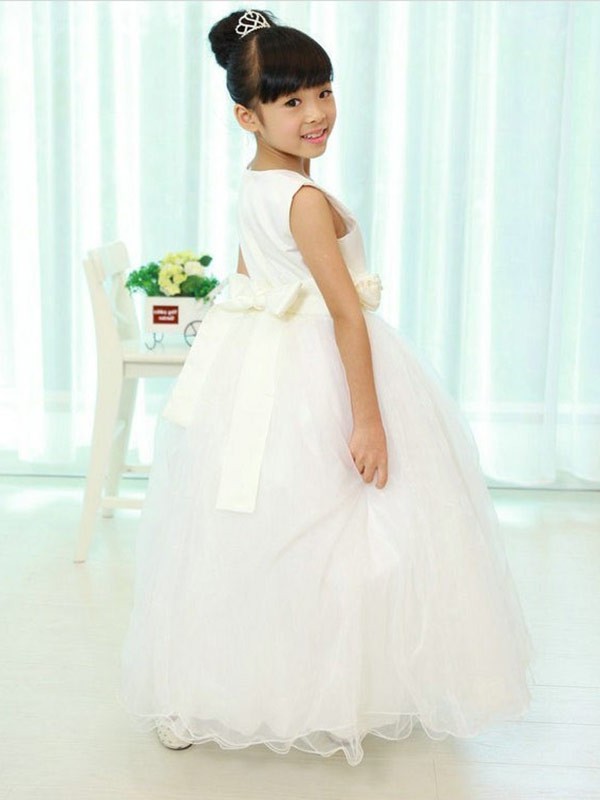 Organza Sleeveless A-line/Princess Long Sash/Ribbon/Belt Scoop Flower Girl Dresses