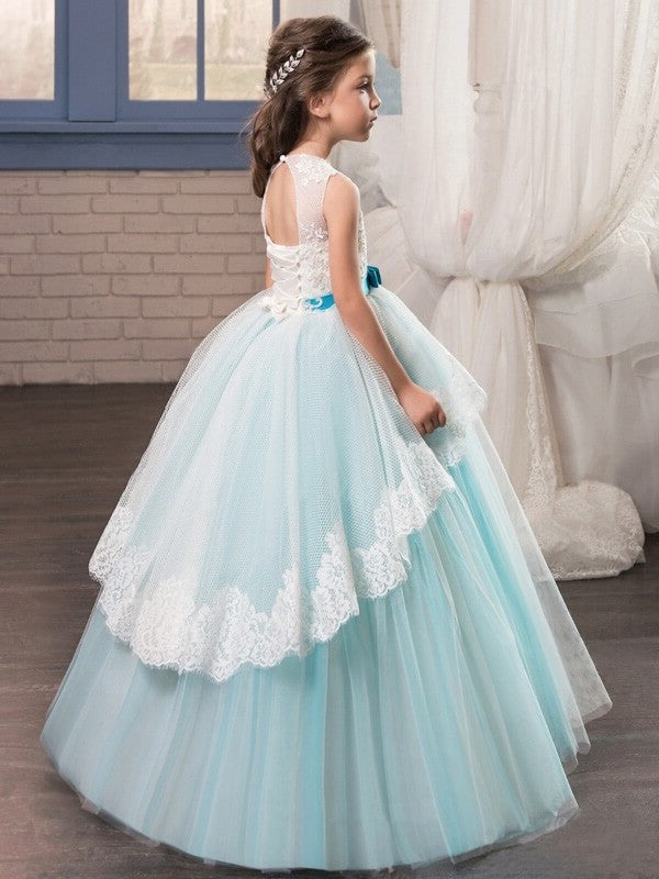 Ball Gown Jewel Sleeveless Tulle Sash/Ribbon/Belt Floor-Length Flower Girl Dresses