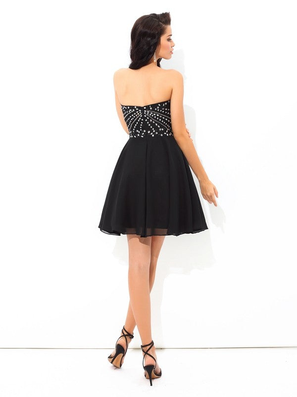 A-Line/Princess Sweetheart Josie Paillette Sleeveless Short Chiffon Cocktail Homecoming Dresses Dresses