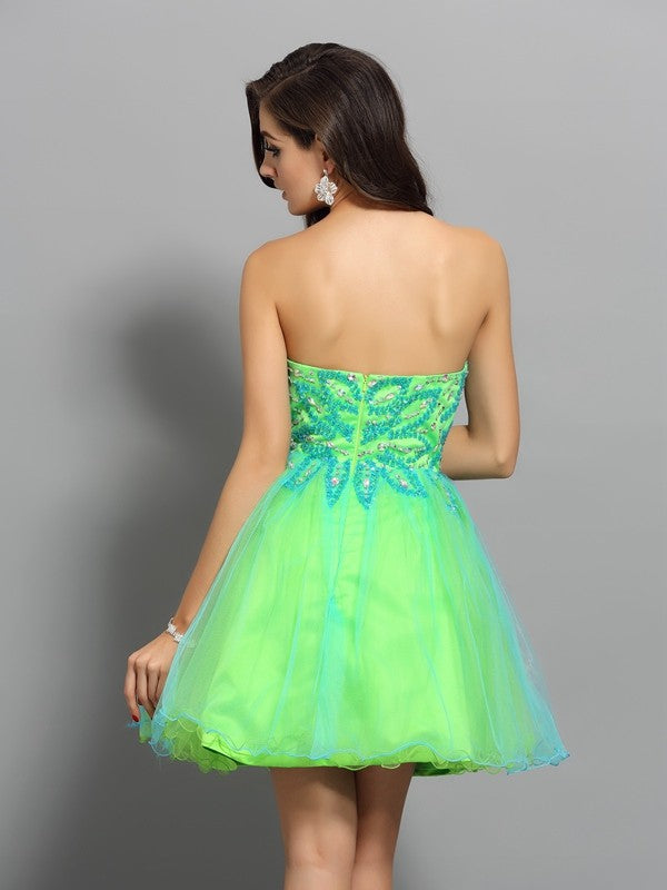 A-Line/Princess Sweetheart Beading Sleeveless Short Net Homecoming Dresses Cassidy Cocktail Dresses