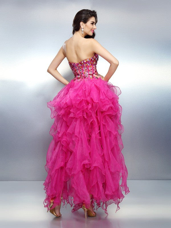 A-Line/Princess Sweetheart Cocktail Homecoming Dresses Tessa Rhinestone Sleeveless High Low Organza Dresses