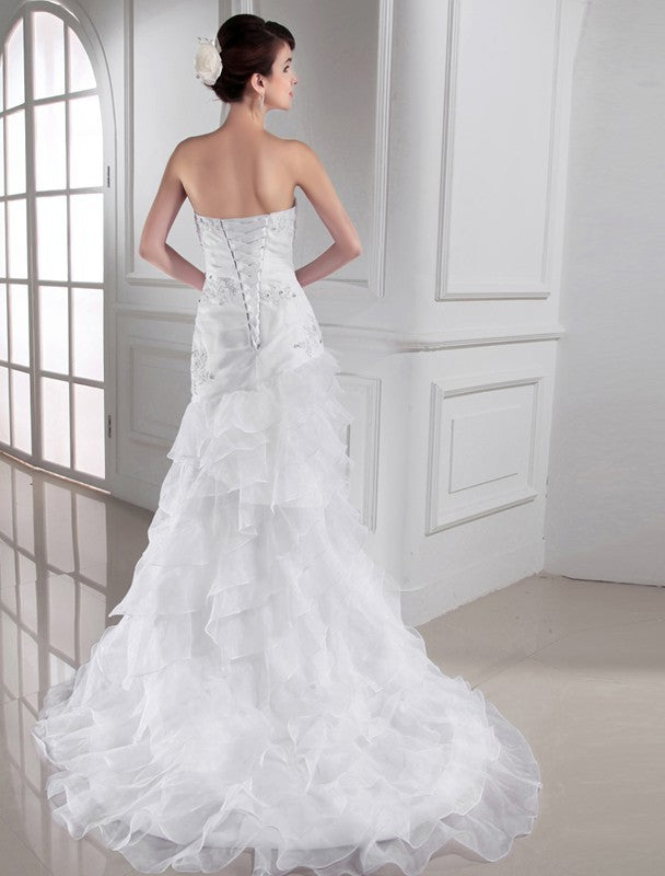 Applique Sleeveless Beading Sweetheart Trumpet/Mermaid Organza Wedding Dresses